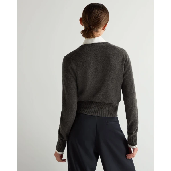 N.Peal Ivy Cropped Cashmere Cardigan in Grey Moss
