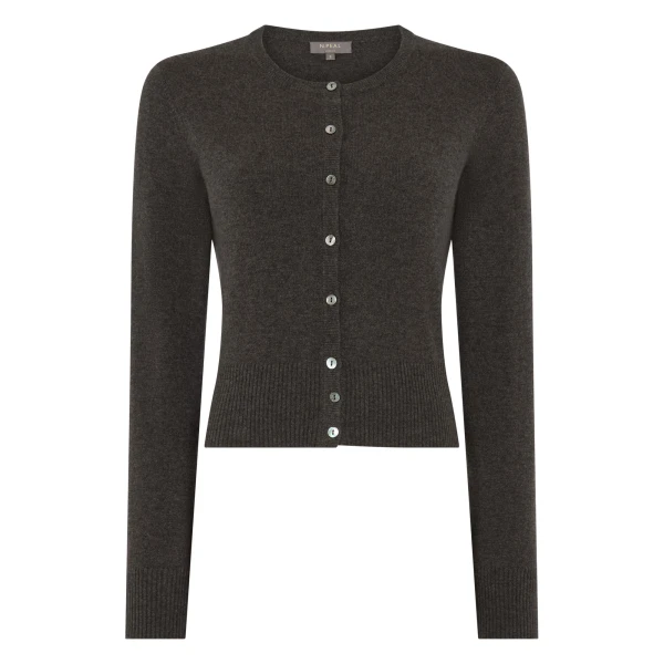 N.Peal Ivy Cropped Cashmere Cardigan in Grey Moss | Cardigan | Coveti