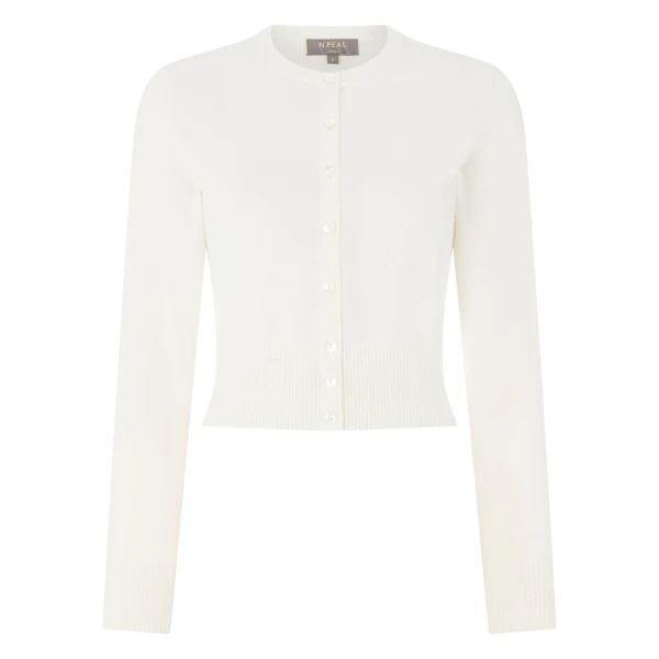 Ivy Cropped Cashmere Cardigan in New Ivory White