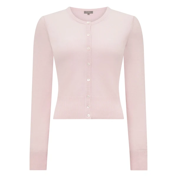 Ivy Cropped Cashmere Cardigan in Powder Pink