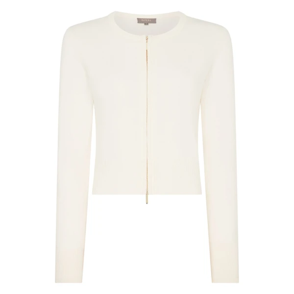 Ivy Zipped Cashmere Cardigan in New Ivory White