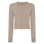N.Peal Ivy Zipped Cashmere Cardigan in Oatmeal Brown | Cardigan | Coveti