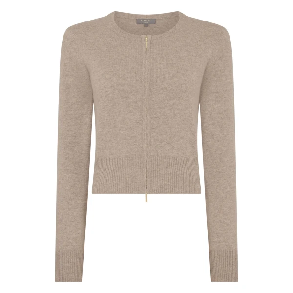 Ivy Zipped Cashmere Cardigan in Oatmeal Brown