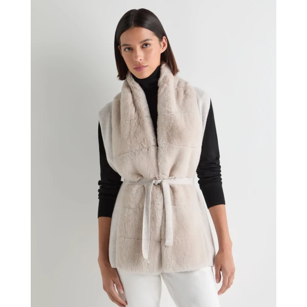 N.Peal Lola Fur Placket Cashmere Gilet in Pebble Grey