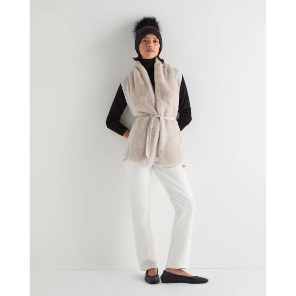 N.Peal Lola Fur Placket Cashmere Gilet in Pebble Grey