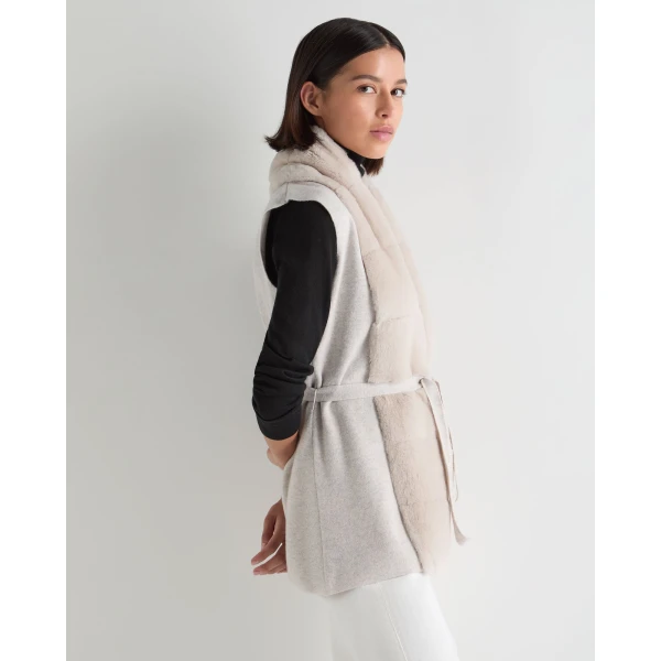 N.Peal Lola Fur Placket Cashmere Gilet in Pebble Grey