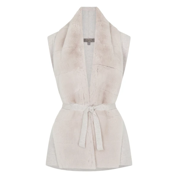 Lola Fur Placket Cashmere Gilet in Pebble Grey