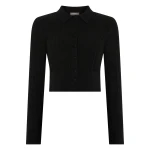 N.Peal Long Sleeve Ribbed Polo in Black | Long Sleeve | Coveti