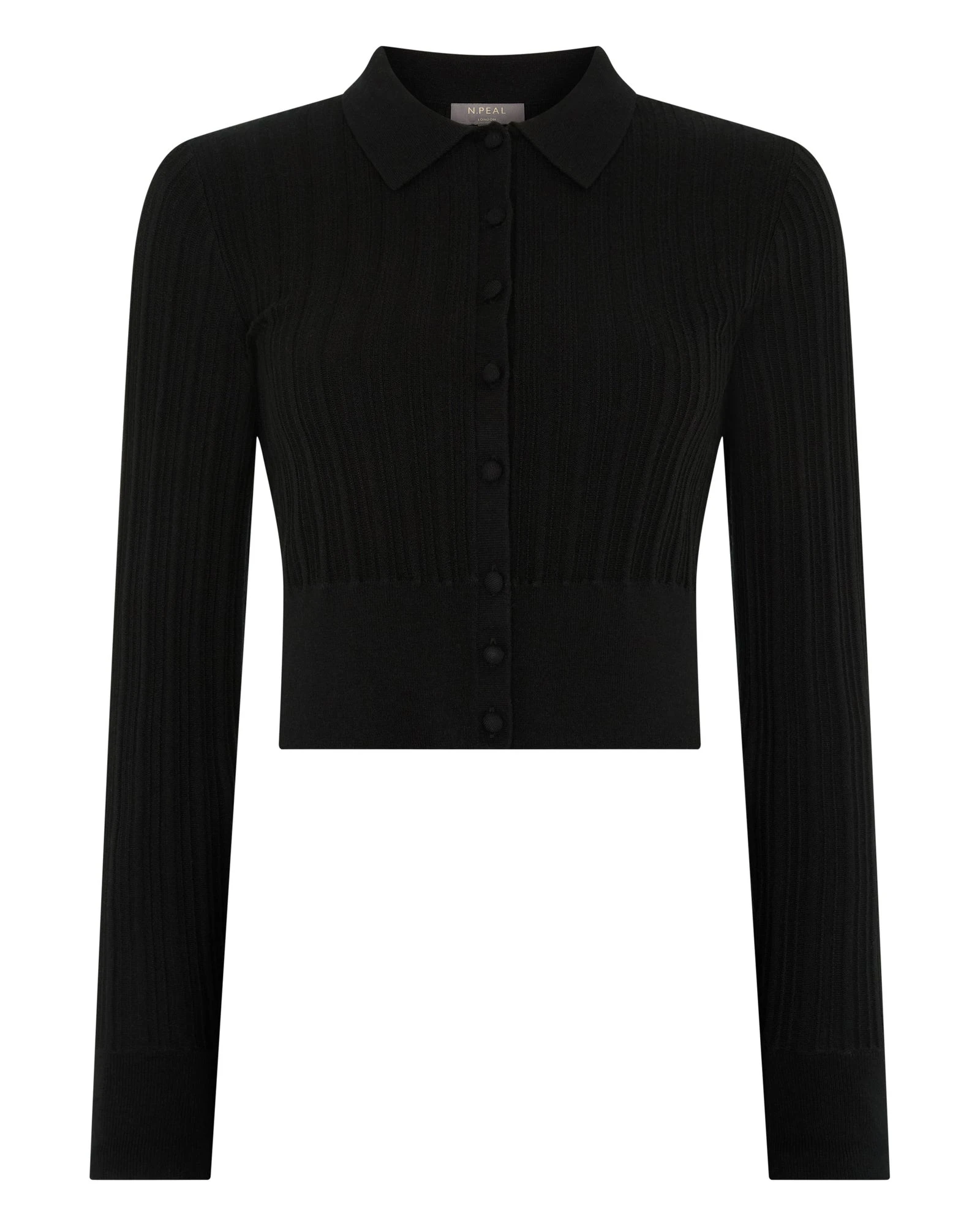 N.Peal Long Sleeve Ribbed Polo in Black N.Peal Long Sleeve Ribbed Polo in Black | Long Sleeve | Coveti