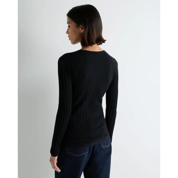 N.Peal Long Sleeve Ribbed Top in Black