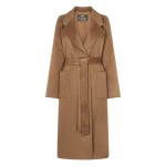 N.Peal Longline City Coat With Fur Trim in Camel Brown | Wool Coat | Coveti