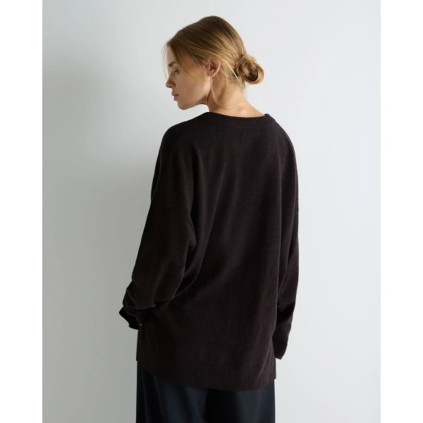 N.Peal Longline V Neck Cashmere Jumper in Cocoa Brown