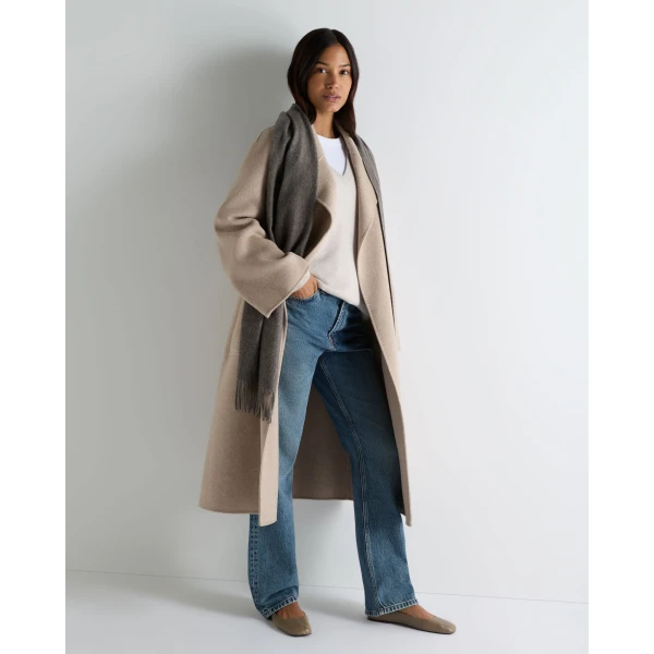 N.Peal Longline V Neck Cashmere Jumper in Pebble Grey
