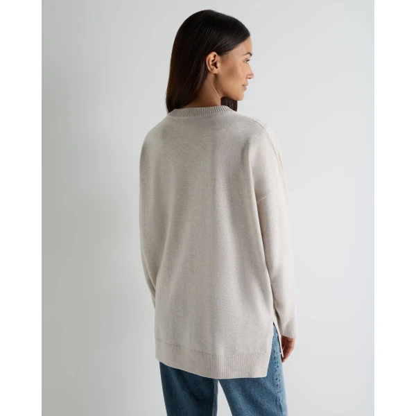 N.Peal Longline V Neck Cashmere Jumper in Pebble Grey