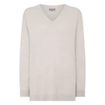 N.Peal Longline V Neck Cashmere Jumper in Pebble Grey | Sweaters | Coveti