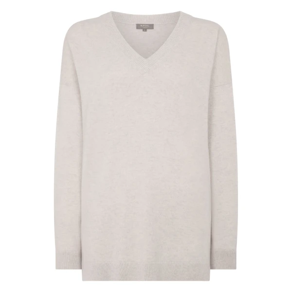 Longline V Neck Cashmere Jumper in Pebble Grey