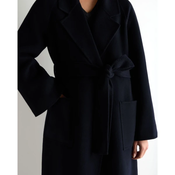 N.Peal Longline Woven Coat in Dark Navy Blue
