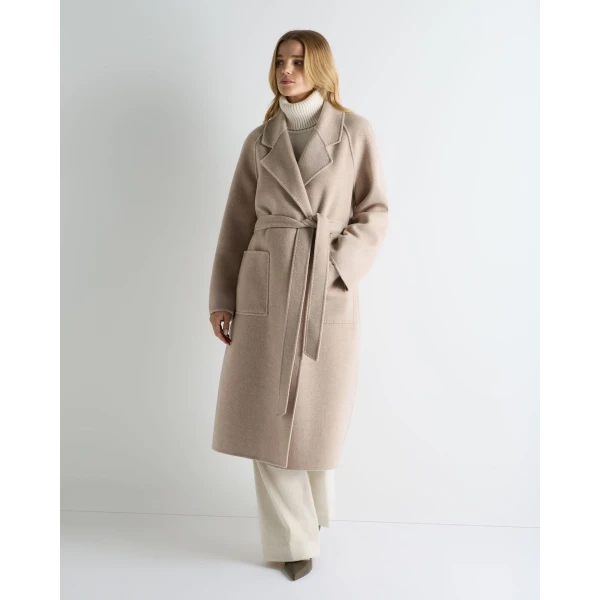 N.Peal Longline Woven Coat in Light Beige Brown