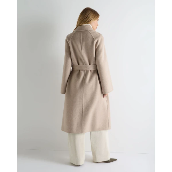 N.Peal Longline Woven Coat in Light Beige Brown