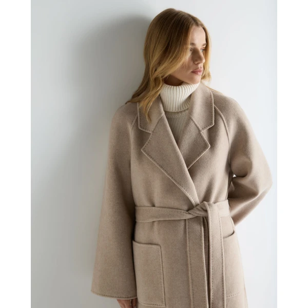 N.Peal Longline Woven Coat in Light Beige Brown