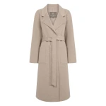 N.Peal Longline Woven Coat in Light Beige Brown | Wool Coat | Coveti