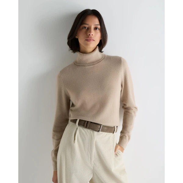 N.Peal Luna Roll Neck Cashmere Jumper in Cashew Brown