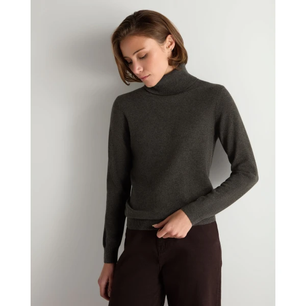 N.Peal Luna Roll Neck Cashmere Jumper in Grey Moss
