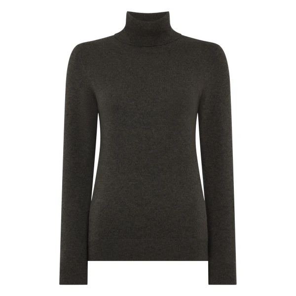 N.Peal Luna Roll Neck Cashmere Jumper in Grey Moss | Turtlenecks | Coveti