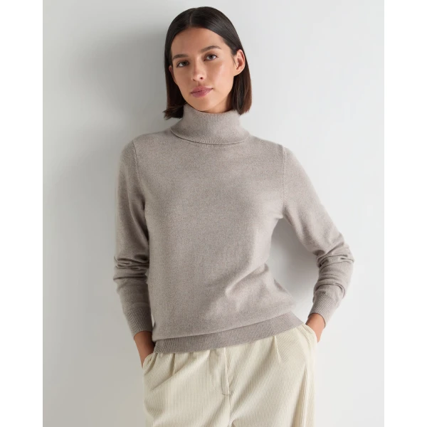 N.Peal Luna Roll Neck Cashmere Jumper in Oat Grey