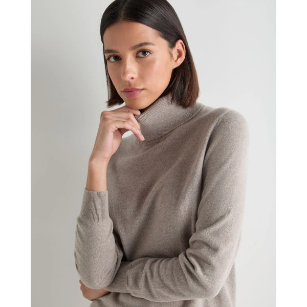 N.Peal Luna Roll Neck Cashmere Jumper in Oat Grey