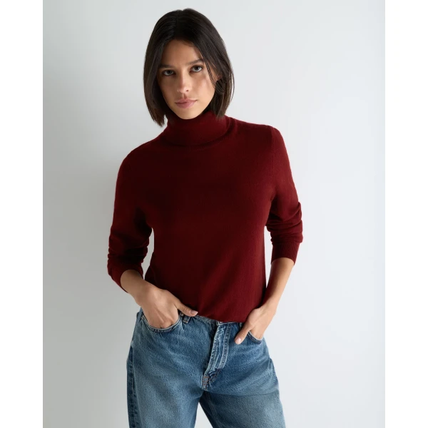 N.Peal Luna Roll Neck Cashmere Jumper in Rustic Red
