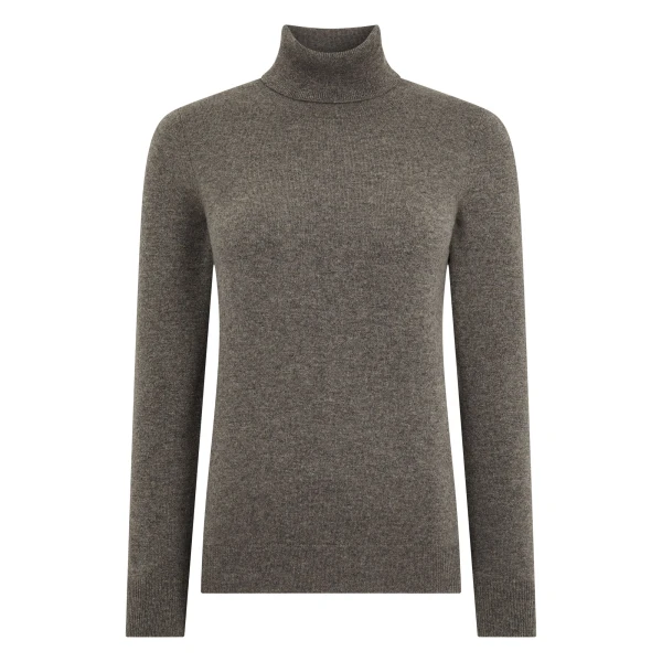 Luna Roll Neck Cashmere Jumper in Wood Smoke Brown