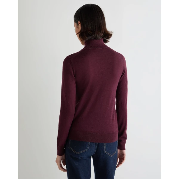 N.Peal Margot Superfine Cashmere Roll Neck Jumper in Damson Red