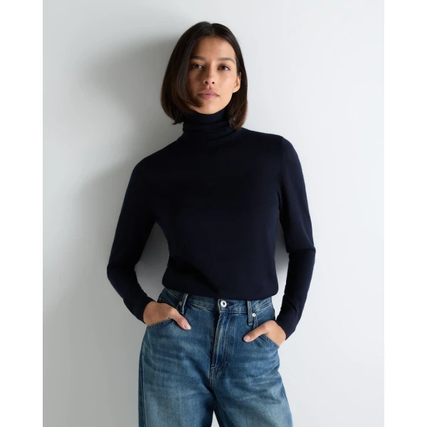 N.Peal Margot Superfine Cashmere Roll Neck Jumper in Navy Blue