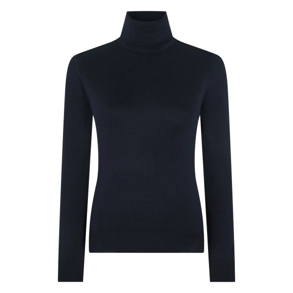 N.Peal Margot Superfine Cashmere Roll Neck Jumper in Navy Blue | Turtlenecks | Coveti