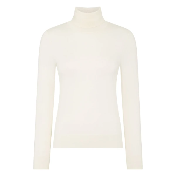 N.Peal Margot Superfine Cashmere Roll Neck Jumper in New Ivory White | Turtlenecks | Coveti