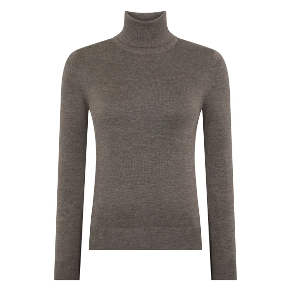 N.Peal Margot Superfine Cashmere Roll Neck Jumper in Pecan Brown | Turtlenecks | Coveti