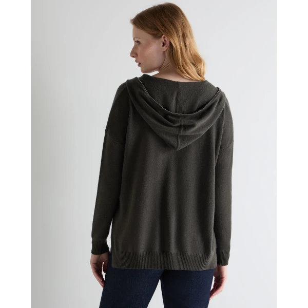 N.Peal Maya Metal Trim Cashmere Hoodie in Arabica Khaki Green
