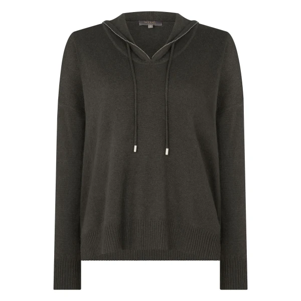 Maya Metal Trim Cashmere Hoodie in Arabica Khaki Green