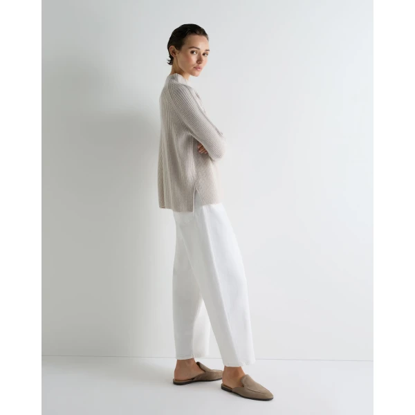 N.Peal Metal Funnel Neck Cashmere Jumper in Arctic Grey Melange