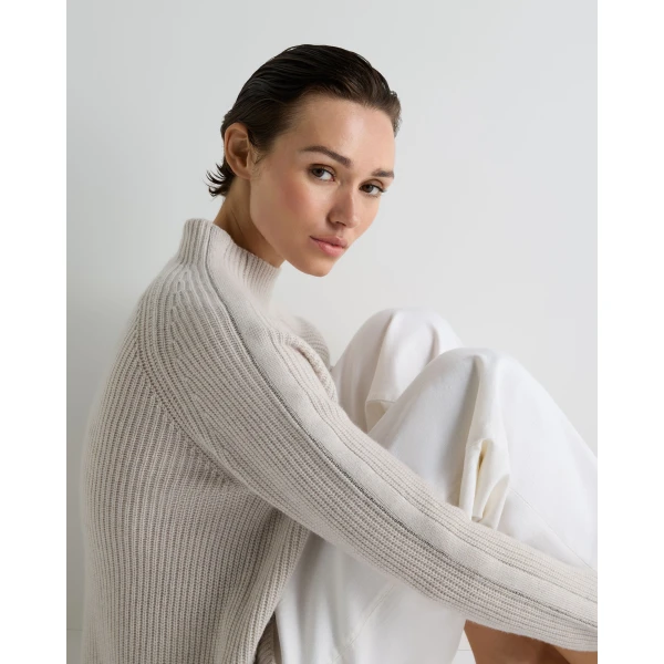 N.Peal Metal Funnel Neck Cashmere Jumper in Arctic Grey Melange