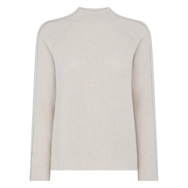 N.Peal Metal Funnel Neck Cashmere Jumper in Arctic Grey Melange | Turtlenecks | Coveti