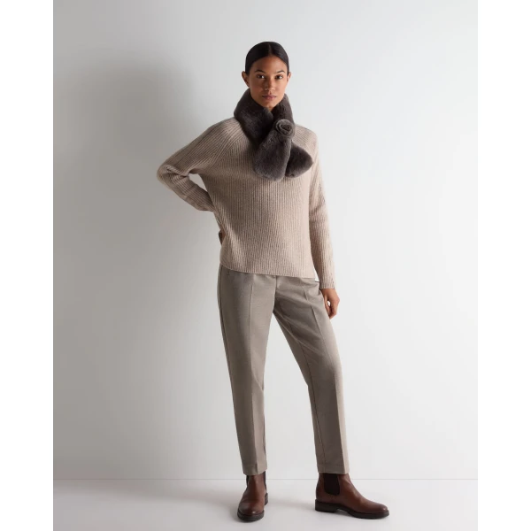 N.Peal Metal Funnel Neck Cashmere Jumper in Oatmeal Brown