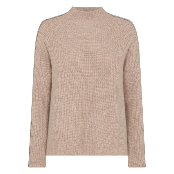 N.Peal Metal Funnel Neck Cashmere Jumper in Oatmeal Brown | Turtlenecks | Coveti