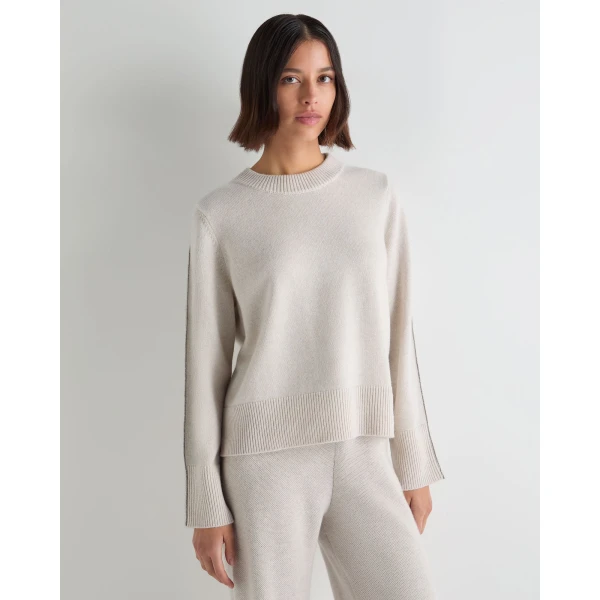N.Peal Metal Trim Round Neck Cashmere Jumper in Frost White Sparkle
