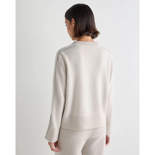 N.Peal Metal Trim Round Neck Cashmere Jumper in Frost White Sparkle
