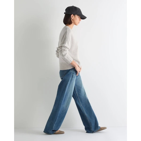 N.Peal Metal Trim V Neck Cashmere Jumper in Cashmere Grey Melange