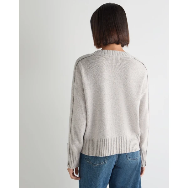 N.Peal Metal Trim V Neck Cashmere Jumper in Cashmere Grey Melange