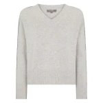 N.Peal Metal Trim V Neck Cashmere Jumper in Cashmere Grey Melange | Sweaters | Coveti