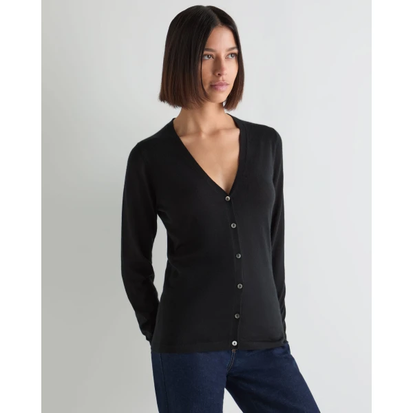 N.Peal Mia Superfine Cashmere V Neck Cardigan in Black